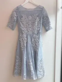 美品　総レースワンピース　パーティードレス　グレー　結婚式のサムネイル