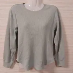 【美品】ユニクロ☆ワッフル クルーネックT 長袖 XS ミント レディース
