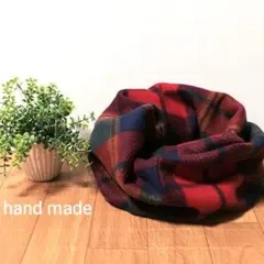 スヌード　マフラー　ネックウォーマー　ハンドメイド　レッド♡赤　チェック