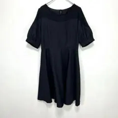 1017 マジスティックレゴン　黒ワンピース　袖シフォン　ウエストゴム　結婚式Mのサムネイル