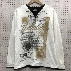 00’s 古着 フェイクレイヤード レースアップ プリント Vネック トップス