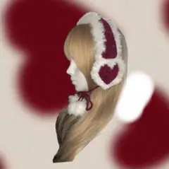 イヤーマフ　編み物　ハートデザイン　ハンドメイド レッドとホワイト　耳当て