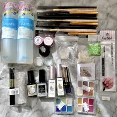 【まとめ売り】ジェルネイルセット 筆・クレンザー・カラージェル・アートパーツ多数