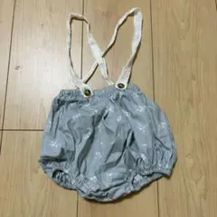mamaraku デニム風 肩紐付き 花柄 70-80サイズ