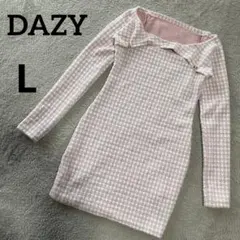 デイジー　DAZY 千鳥格子柄ワンピース　ミニ丈　L 白　ピンク　キャバドレス
