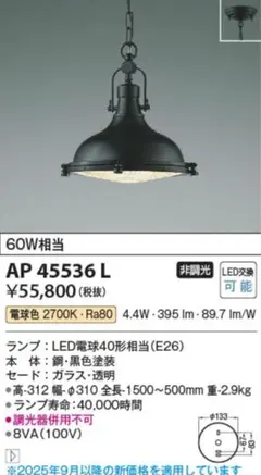 H27KZ2b KOIZUMI スチーマー ペンダントライト AP 45536Lのサムネイル