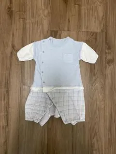 セパレート風　水色と白のチェック柄ロンパース50〜60cm