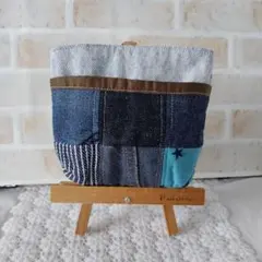 ★ふたなし　デニム　移動ポケット　パッチ黄