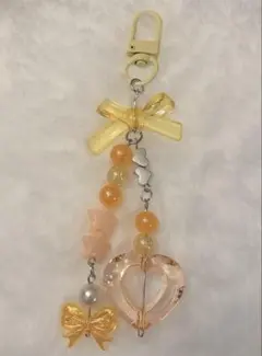 ビーズキーホルダー チャーム オレンジ ハンドメイド