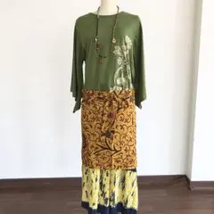 新品未使用 バティックエプロン バリ カフェ ショート丈 FAS-0015-6