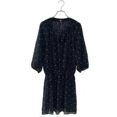 UNIQLO ユニクロ(M)七分袖 シフォン 花柄プリント チュニック/シアー