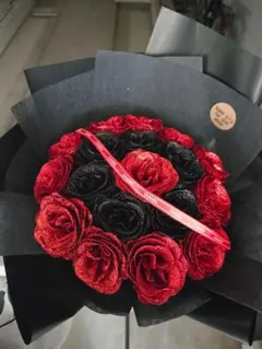赤と黒のプリザーブドフラワー花束卒業花束　卒業ブーケ
