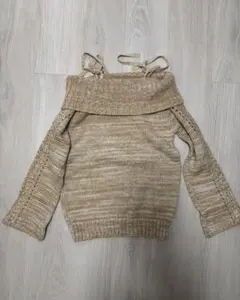 オフショルダー ベージュ ニットセーター 古着　平成