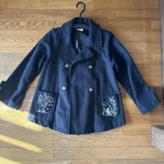 ScoLar 刺繍ポケット付き 黒ダブルコート レトロ