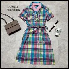 トミーヒルフィガー シャツワンピース マルチカラー チェック フリル M.