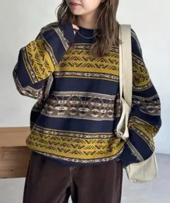 【新品未着用タグ付き】 CPCM レトロボーダージャガードニットプルオーバー L