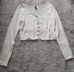 H＆M ホワイトリブ編みVネックカーディガン M