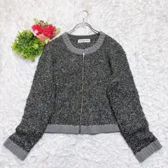 【クリスチャンオジャール】 ノーカラージャケット ニットブルゾン （L） 日本製のサムネイル