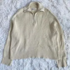 elgna/ニットセーター/ハーフジップ/オフホワイト/カジュアル/ゆったり