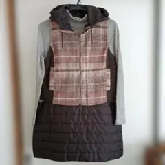 フード付きチェック柄ベスト セットLサイズ