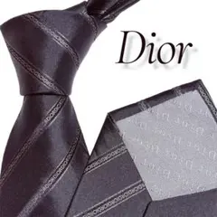 【美品】ディオールオム ネクタイ ブラック ロゴ ストライプ Dior 総柄