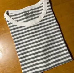 無印良品 レディース ボーダーTシャツ 白xグレー　L