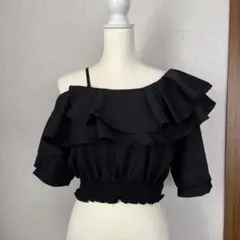 GRL:ワンショルダーフリルブラウス[tu1195]オフショルダー トップス 黒