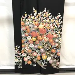 C423正絹　黒留袖　友禅　比翼付　五つ紋　作家物　翆晶落款　着物