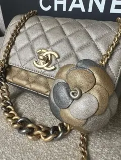 希少美品 CHANEL ショルダーバッグ ミニマトラッセ カメリア ラムスキン