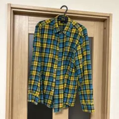 GU ネルシャツ チェック柄 長袖 イエロー ブルー L