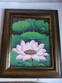 Bali Bali 蓮の花 絵画 バリアート ロータス 額入り