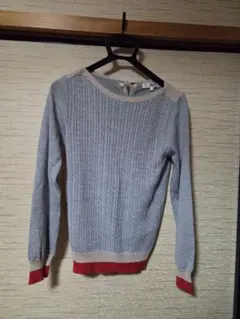 Harris グレー/レッド リブ編みセーター 36