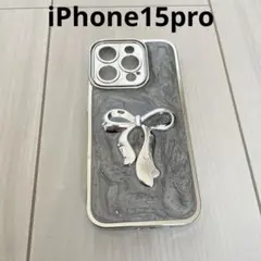iPhoneケース スマホケース iPhone15pro リボン グレー 韓国
