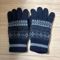 ネイビー 幾何学模様 ニット手袋　中古