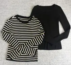 ❤︎andMe 長袖リブニットブラックホワイトボーダー&ブラック無地❤︎のサムネイル
