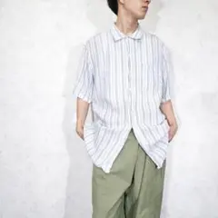 USA VINTAGEアメリカ古着ポロラルフローレンストライプ柄半袖リネンシャツ