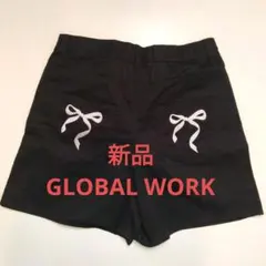 【新品】GLOBAL WORK ショートパンツ ブラック Mサイズ リボン刺繍