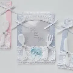 トレカケース　レースデコ　B8 硬化ケース　メイド　水色　リボン