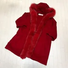 か5★①値下げNINA RICCI ショールカラーコート ハーフコート レッドのサムネイル