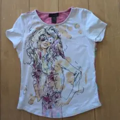 女性イラスト 半袖Tシャツ ホワイト