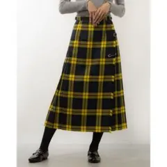チェック柄 ロングスカート ネイビー イエロー