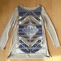 ビーズ装飾 長袖カットソー ベージュ