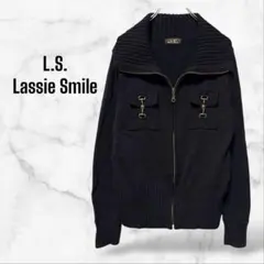 【Lassie Smile】ビックカラーパーカー 黒 フルジップ 大人カジュアル