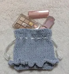 ハンドメイド　ライトブルー フリル巾着袋