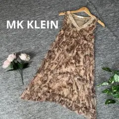 MKクランプリュス美品ペイズリー柄ティアードワンピース38茶シフォンレースボタンのサムネイル