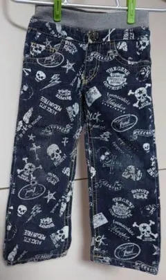 スカルプリント ダークブルーデニムパンツ
