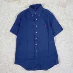 ラルフローレン リネン100％ ボタンダウンシャツ XL 麻 BD 赤ポニー