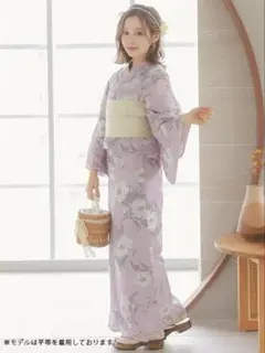 Honey's 花柄 浴衣 線画タッチフラワーデザインイ パール帯飾りおまけ付きのサムネイル