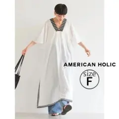 アメリカンホリック Vネック 刺繍 袖フレア ワンピース