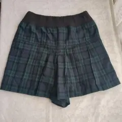 キュロットスカート　グリーン系　チェック　裏地付き　小学生